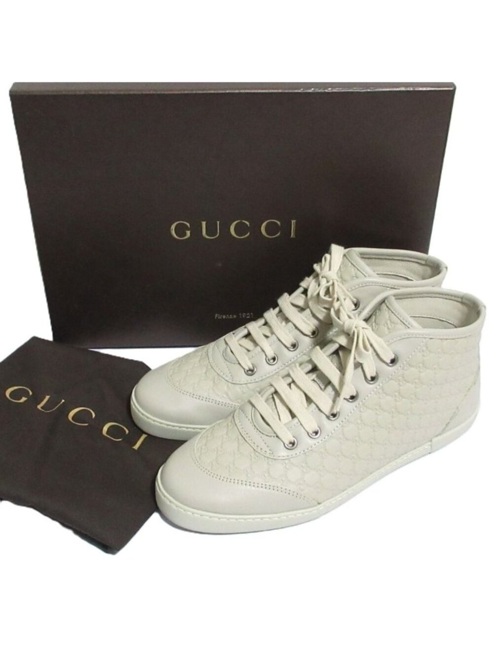 Gucci Micro GG Guccissima Leather Mid Cut Sneakers Greige Spring Summer Fall